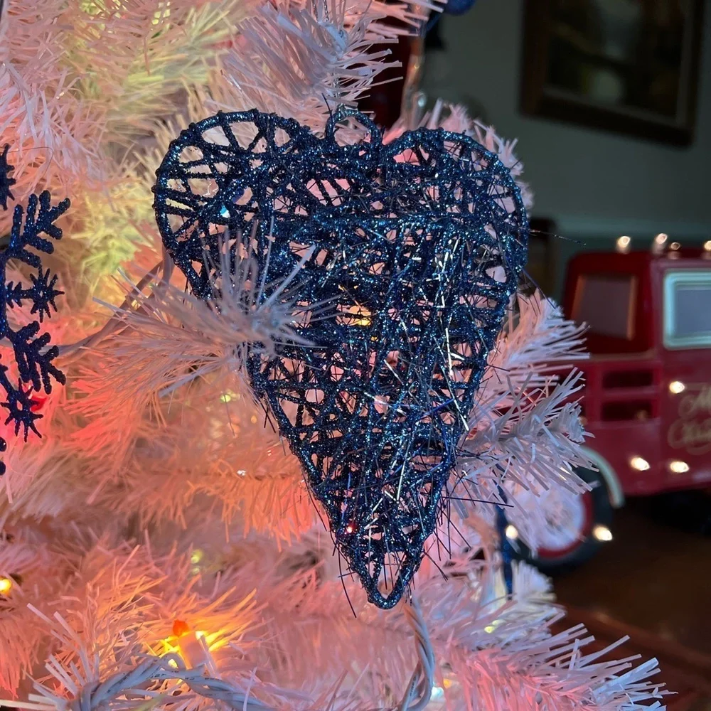 Large Blue Silver Heart Christmas Ornament